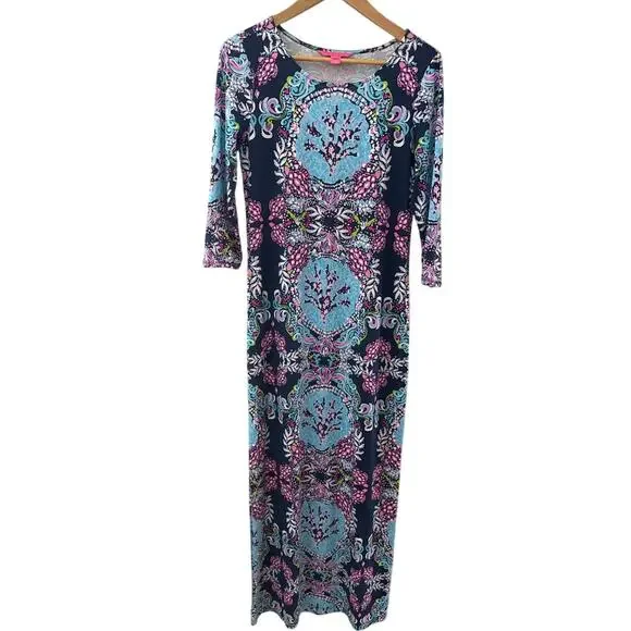 Lilly Pulitzer Morgann Maxi Dress in High Tide Navy Mermaid Size Medium - Picture 9 of 10
